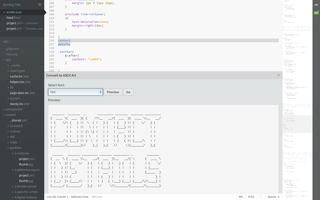 Screenshot of the plugin in action with a light Brackets
theme
